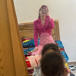 Pink Cropped Cardigan